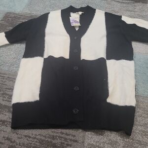 Classic Black and White Knit Cardigan Sweater